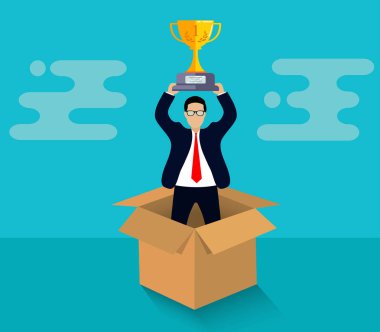 İşadamları kahverengi kutudan bardak tutarak ayakta.