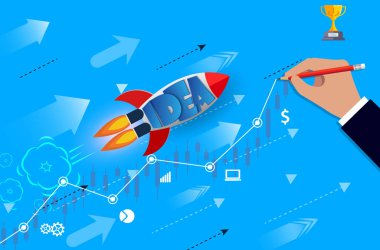 Uzay mekiği gökyüzüne fırlatılı. mavi arka plan üzerinde çizim başarı elde etmek için hedef grafik grafik satırında.