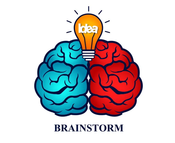 Креативная идея мозгового штурма. икона мозга и лампочки. концепт бизнес — стоковый вектор