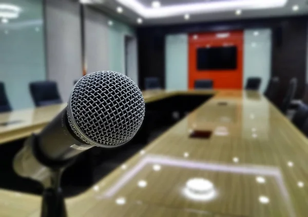 luxurious meeting room in a big corporation Microphone and modern table boardroom with chair black.