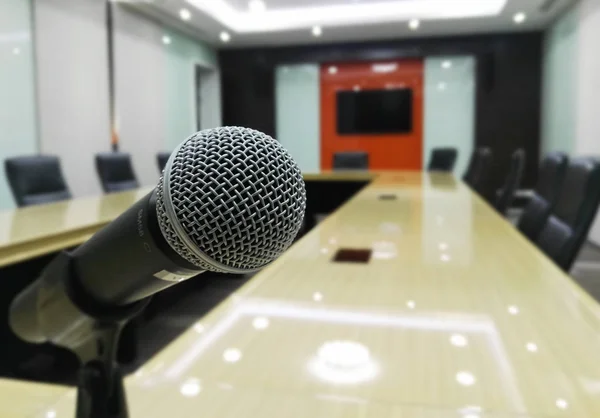 luxurious meeting room in a big corporation Microphone and modern table boardroom with chair black.