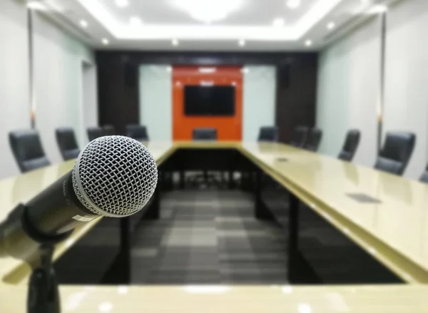 luxurious meeting room in a big corporation Microphone and modern table boardroom with chair black.