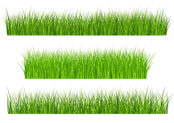 Big Green Grass Borders Set Isolado Fundo Branco Ilustração Vetorial — Vetor de Stock