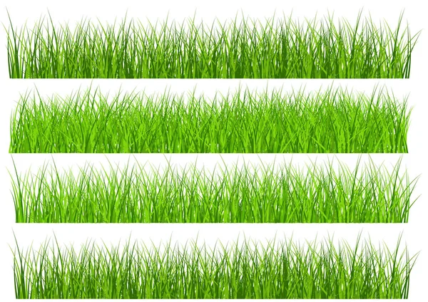 Big Green Grass Borders Set Isolated White Background Vector Illustration — Stock Vector