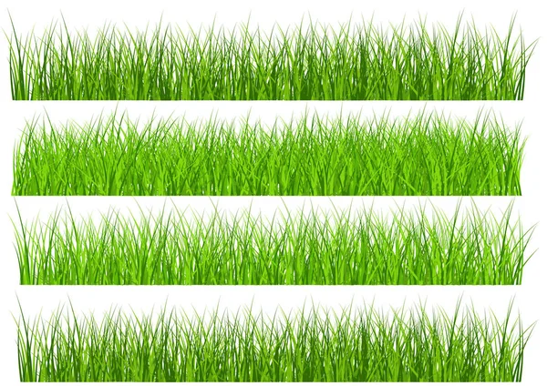 Big Green Grass Borders Set Aislado Sobre Fondo Blanco Vector — Vector de stock