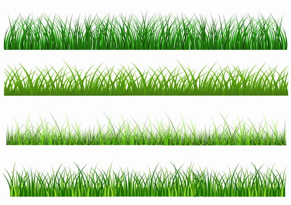 Big Green Grass Borders Set Aislado Sobre Fondo Blanco Vector — Archivo Imágenes Vectoriales