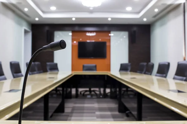 Microphone and modern table boardroom Business  in office — Stock Photo, Image