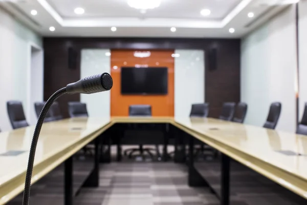 Microphone and modern table boardroom Business meeting room — Stock Photo, Image