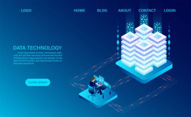 Veritabanı sunucu odası bulut depolama teknolojisi ve veri güvenliği kavramını koruyan büyük veri işleme