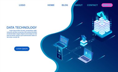 Veritabanı sunucu odası bulut depolama teknolojisi ve veri güvenliği kavramını koruyan büyük veri işleme