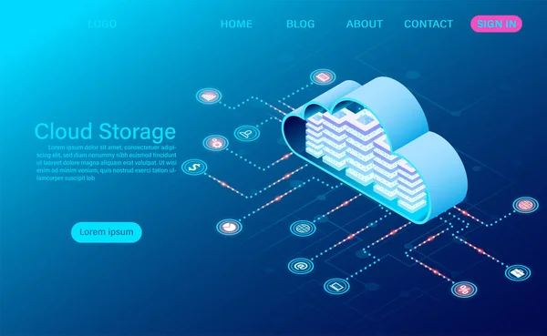 Tecnología de almacenamiento en la nube y concepto de red — Vector de stock