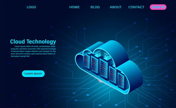 Concept Cloud Computing Technologie Informatique Ligne Concept Traitement Flux Données — Image vectorielle