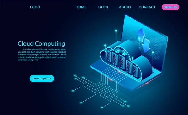 Cloud Computing Konzept Online Computing Technologie Auf Computer Laptop Big — Stockvektor