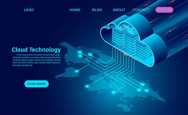 Concepto Tecnología Nube Mundial Tecnología Informática Línea Concepto Procesamiento Flujo — Archivo Imágenes Vectoriales