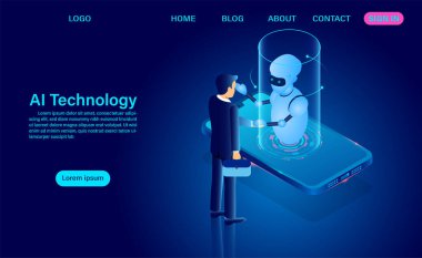 İnsanlar ve robotlar teknolojiyi geliştirmek için birlikte çalışırlar. Sistem analizi. büyük veri işleme