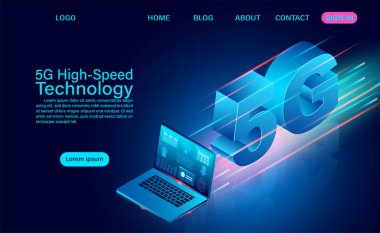 5G yüksek hızlı teknoloji konsepti. Ağ İletişimi Kablosuz İnternet. ağ bağlantısı en hızlı internet. izometrik düz tasarım vektör çizimi