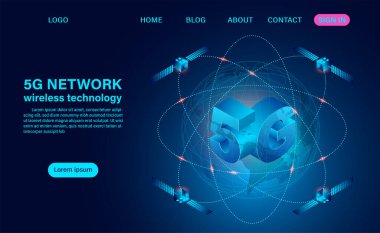 5G ağ kablosuz teknoloji yüksek hız. Isometric düz tasarım vektör çizimi