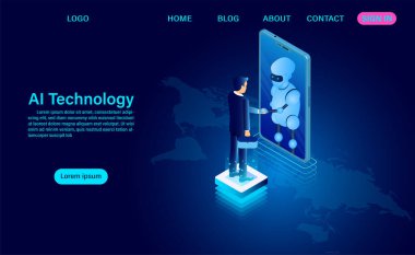İnsanlar ve robotlar dünya çapında teknoloji geliştirmek için birlikte çalışıyorlar. Sistem analizi. büyük veri işleme