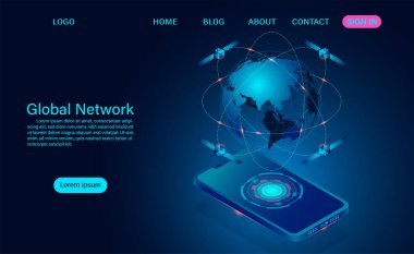 Kablosuz aygıtlarla küresel ağ bağlantısı. Sinyalin uzay yörüngesindeki uydular tarafından geri çekilmesi