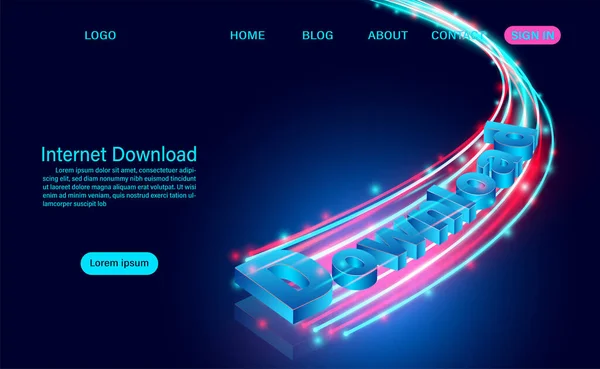 Banner Med Internet Ladda Ner Konceptillustration För Nedladdning Data Isometrisk — Stock vektor