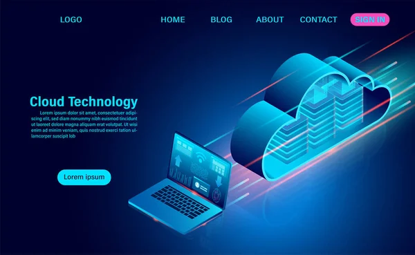 Concept Technologie Cloud Technologie Informatique Ligne Concept Traitement Flux Données — Image vectorielle