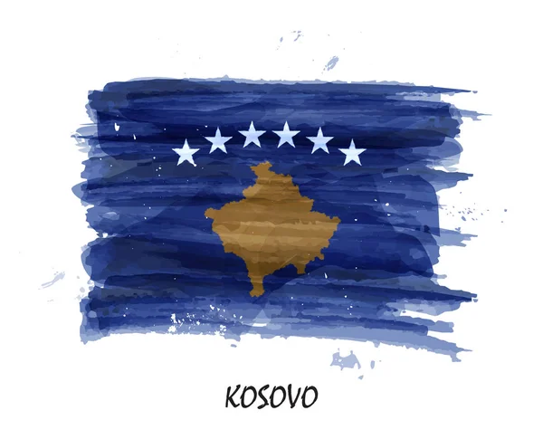 Bandeira Pintura Aquarela Realista Kosovo Vetor —  Vetores de Stock