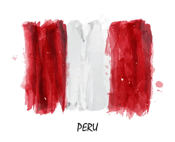 Bandera Pintura Acuarela Realista Perú Vector — Vector de stock