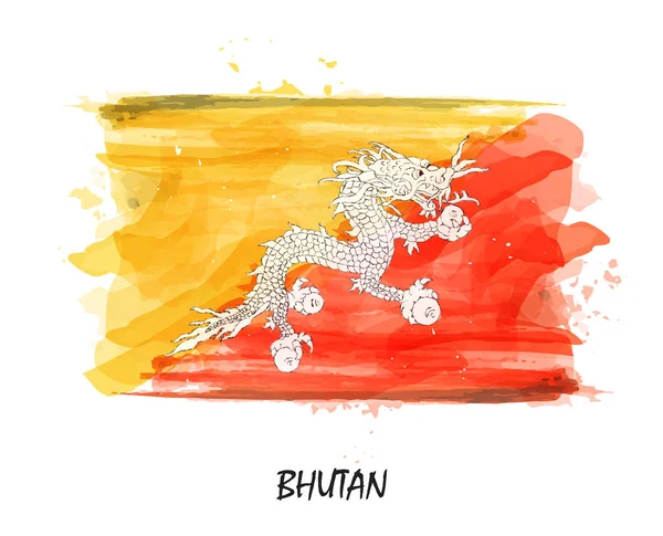Realistická Malba Akvarel Vlajka Bhútánu Vektor — Stockový vektor