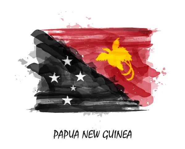 Bandeira Pintura Aquarela Realista Papua Nova Guiné Vetor — Vetor de Stock