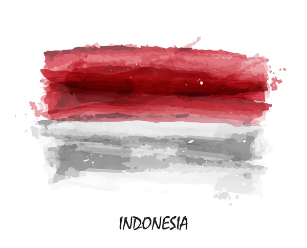 Bandera Pintura Acuarela Realista Indonesia Vector — Vector de stock