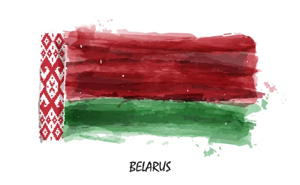 Bandeira Pintura Aquarela Realista Bielorrússia Vetor — Vetor de Stock