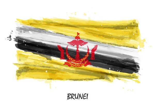 ブルネイの旗でリアルな水彩画 ベクトル — ストックベクタ