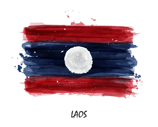 Bandeira Pintura Aquarela Realista Laos Vetor — Vetor de Stock