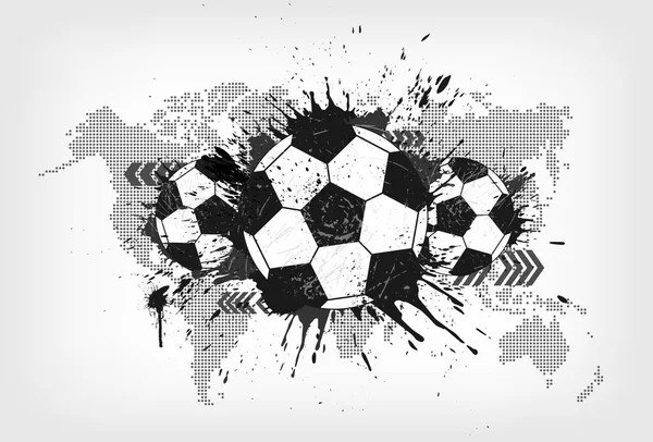 Grunge Fußball Mit Weltkarte Und Staubpartikeln Auf Grauem Gradientenhintergrund Flache — Stockvektor