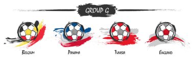 Futbol ya da futbol milli takım G grubu kümesi. Suluboya boya sanat tasarım. Vektör Uluslararası Dünya Şampiyonası turnuva Kupası 2018 .