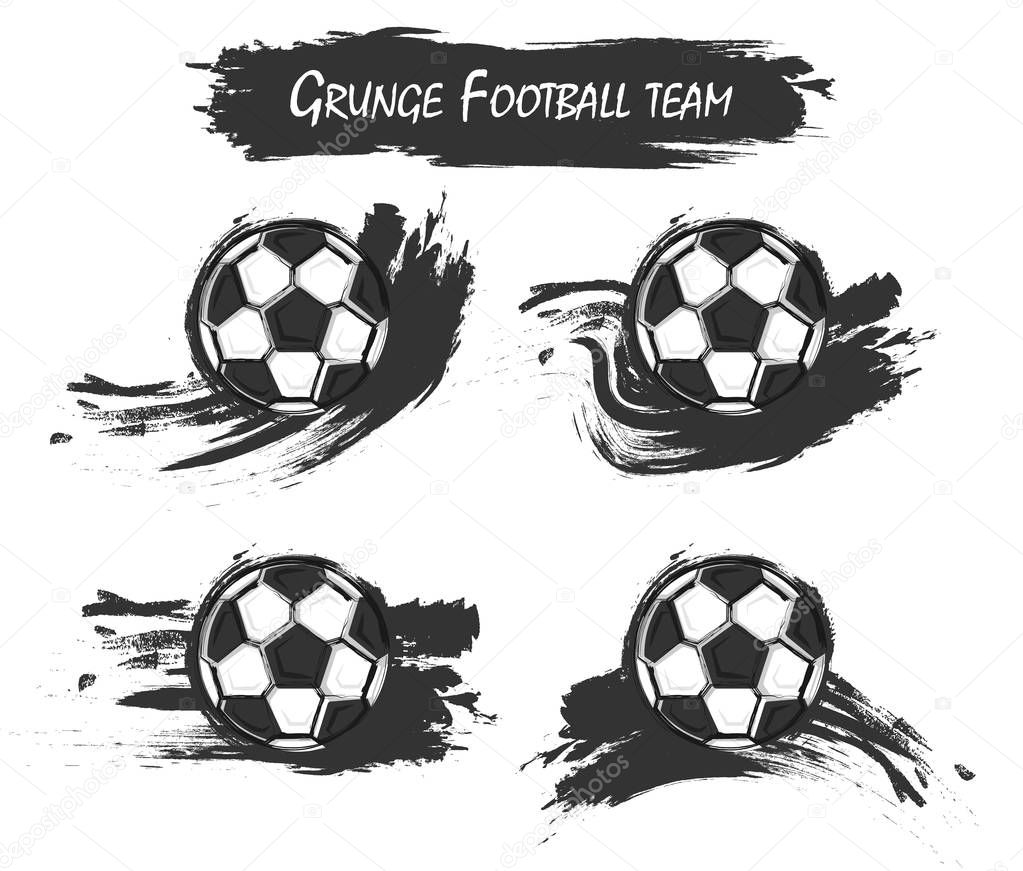 Set of football or soccer with watercolor paint art . Grunge design . Vector for international world championship tournament cup 2018 .