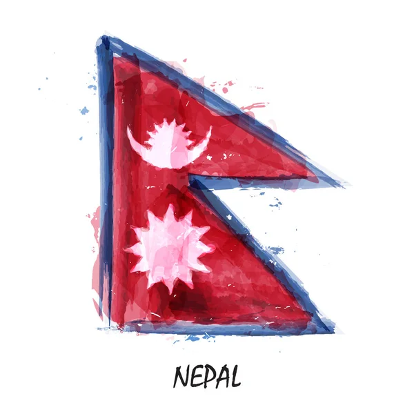 Realistico Acquerello Pittura Bandiera Del Nepal Vettore — Vettoriale Stock