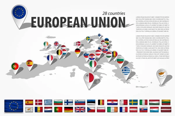 Χώρες Της Ευρωπαϊκής Ένωσης Και Καρφίτσα Της Τοποθεσίας Gps Navigator — Διανυσματικό Αρχείο