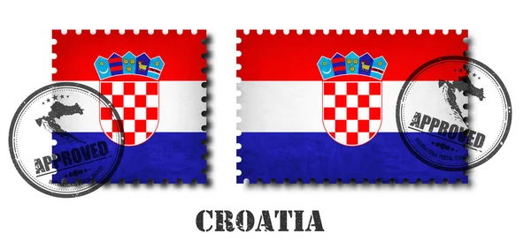 Croatia Croatian Flag Pattern Postage Stamp Grunge Old Scratch Texture — Stock Vector