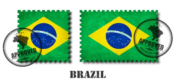 Briefmarke Mit Brasilianischem Oder Brasilianischem Fahnenmuster Mit Grunge Alter Kratzstruktur — Stockvektor