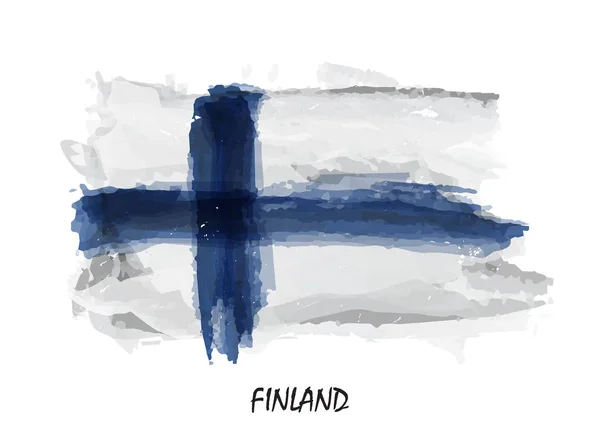 Aquarelle Réaliste Drapeau Finlande Vecteur Pas Trace Automatique Utiliser Pinceau — Image vectorielle