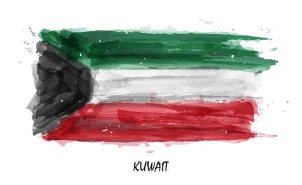 クウェートの旗でリアルな水彩画 ベクトル 自動トレースではないです 水彩ブラシを使用します — ストックベクタ