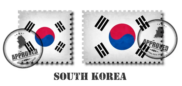 Patrón Bandera Corea Del Sur Sello Postal Con Textura Arañazo — Archivo Imágenes Vectoriales