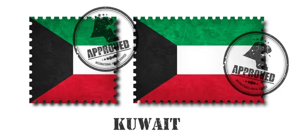 クウェートの国旗柄グランジ古いスクラッチ テクスチャと切手と孤立の背景にシールを貼る 摩耗と黒い色の国の名前 正方形 四角形の図形 ベクトル — ストックベクタ
