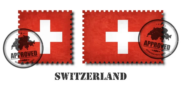 Switzerland Swiss Flag Pattern Postage Stamp Grunge Old Scratch Texture — Stock Vector