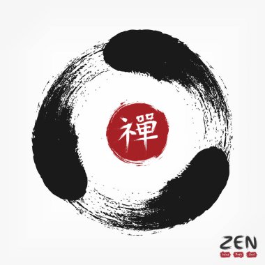 ENSO zen daireyle kanji kaligrafi (Çince. Japon) alfabesi çevirisi Zen anlamına gelir. Suluboya resim tasarım. Budizm din kavramı. Sumi e tarzı. Vektör çizim .