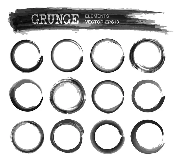 Set Von Grunge Realistische Schwarze Farbe Tinte Aquarell Malerei Kreis — Stockvektor