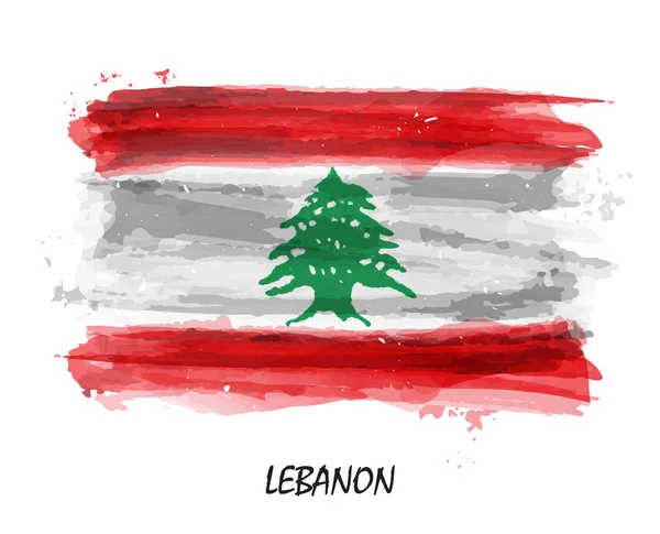 Bendera Lukisan Cat Air Yang Realistis Dari Lebanon Vektor - Stok Vektor