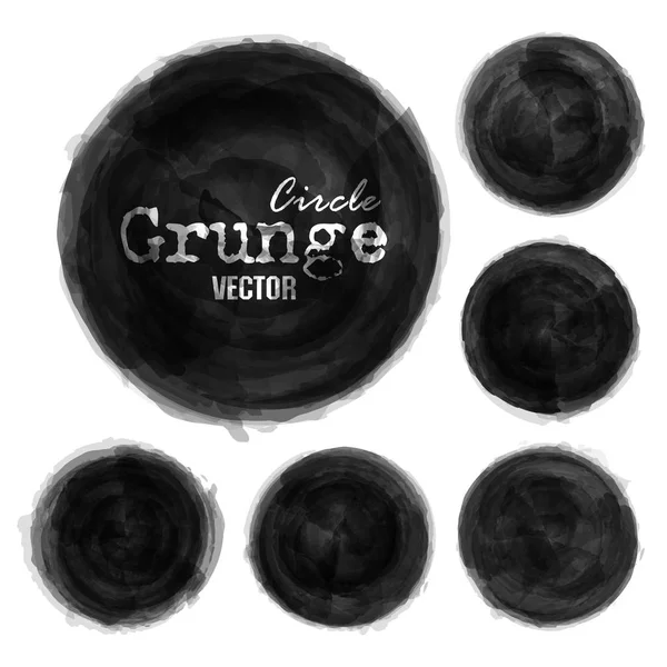 Set Grunge Tinte Schwarze Farbe Aquarell Malkreis Hintergrund Vektor Dekorativer — Stockvektor
