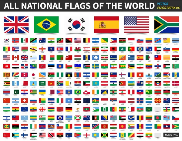 Banderas Nacionales Del Mundo Relación Diseño Con Flotador Estilo Papel — Archivo Imágenes Vectoriales